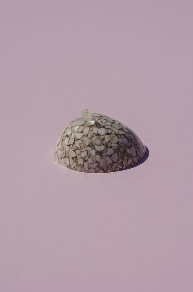 Huevo de Gallina Feliz, 2019, brooch; resin, eggshells, steel