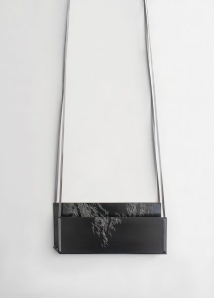 Desired Path II, Necklace, 2018, oxidized and engraved silver, silk