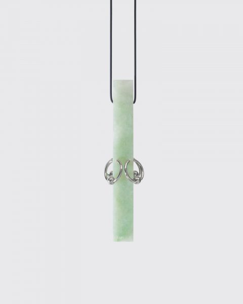 Nude Jade Pierced, Pendant, 2019, Jade, surgical stainless steel, rubber, silver