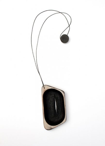 Untitled, Pendant, 2017, Burnt wood, paint, synthetic cord